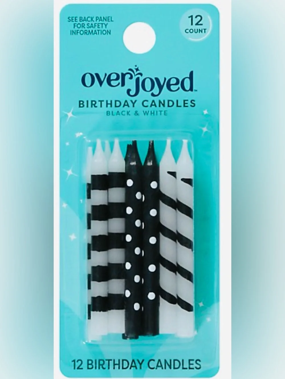 New 2 Packages Overjoyed Black and White 2 3/8” Candles 24 Candles Total
